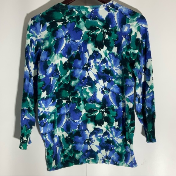 Jones New York Blue Green White 3/4 Sleeves Button Up Sweater Round Neck Size M - Picture 12 of 16